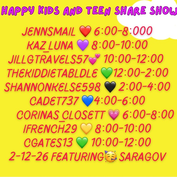 Other - Kids and teen first share show every Thursday! 
Let’s get you what you need!